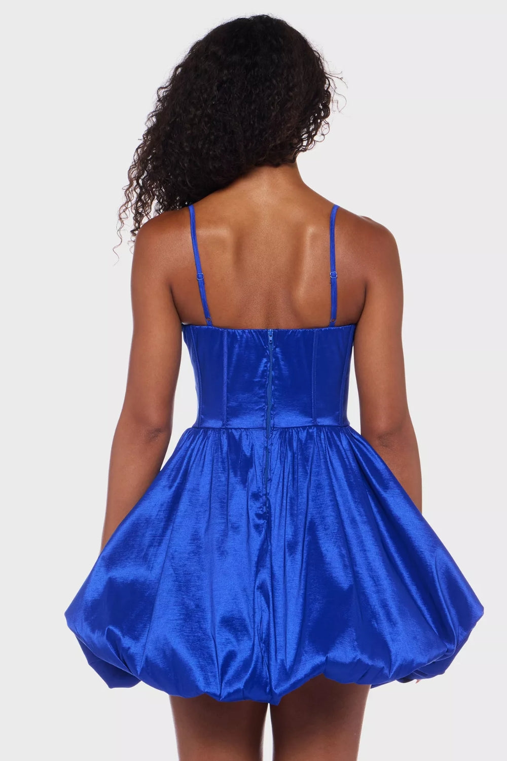 Vestido corto azul rey con brillos en corset