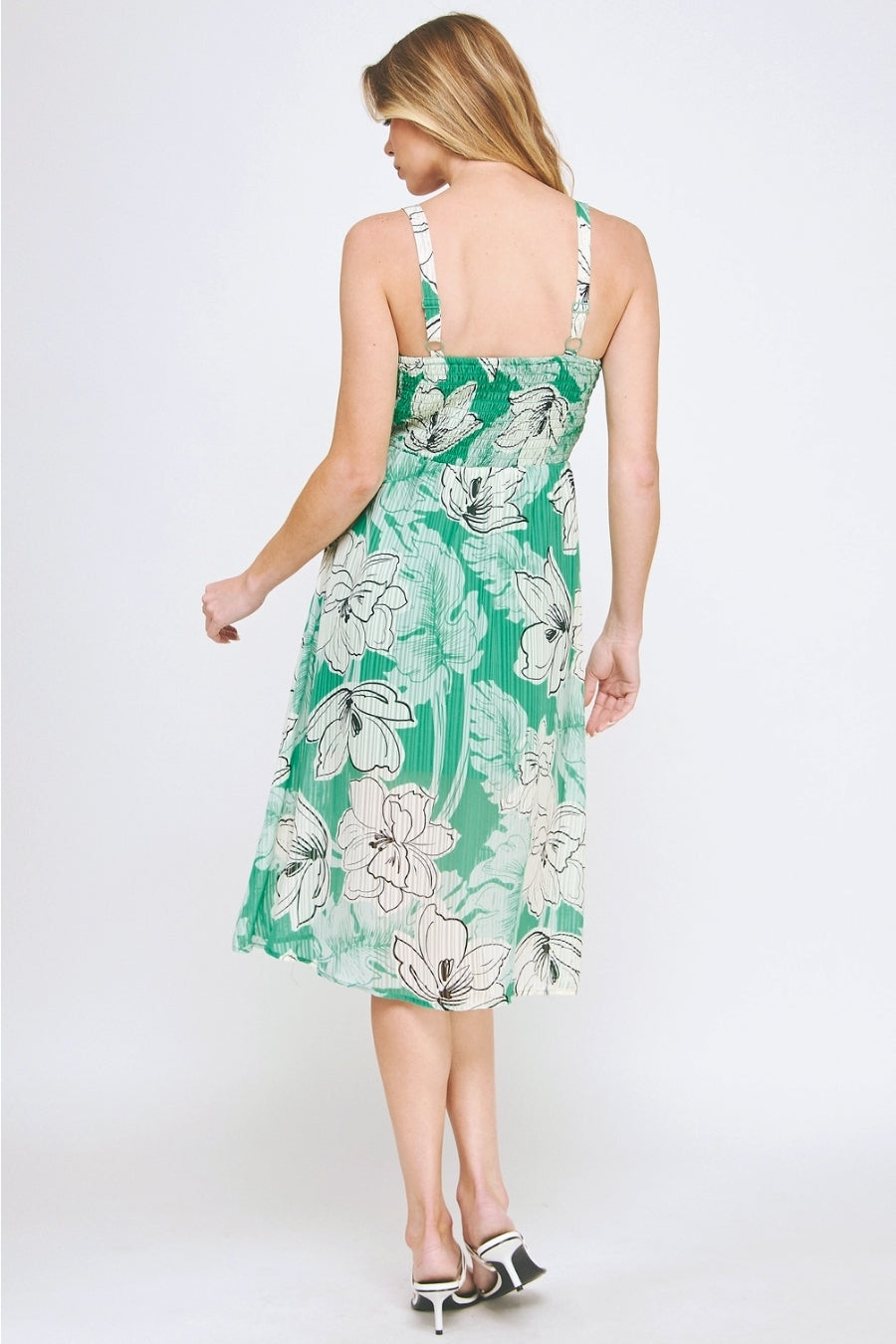 Vestido Midi Floral Verde con Abertura Lateral