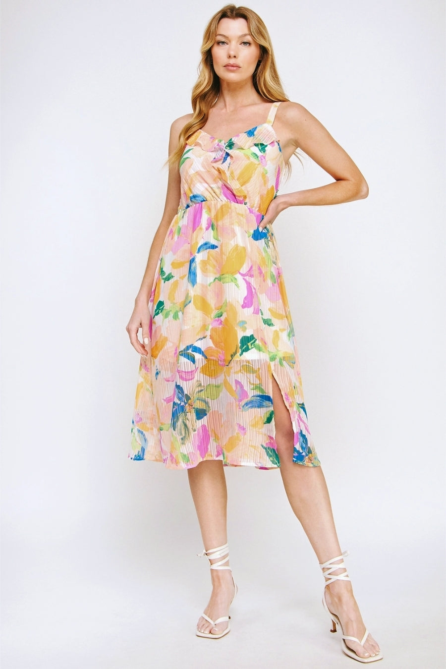 Vestido Midi Floral Multicolor con Abertura Lateral