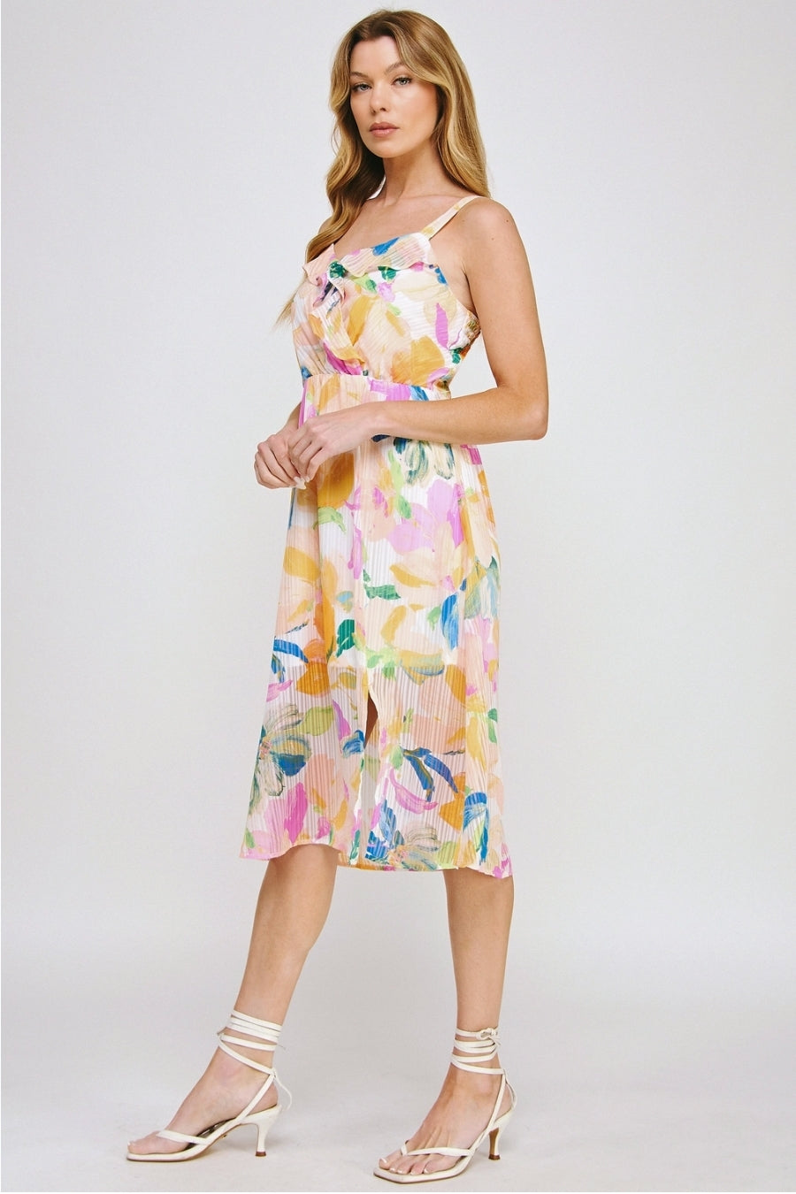 Vestido Midi Floral Multicolor con Abertura Lateral