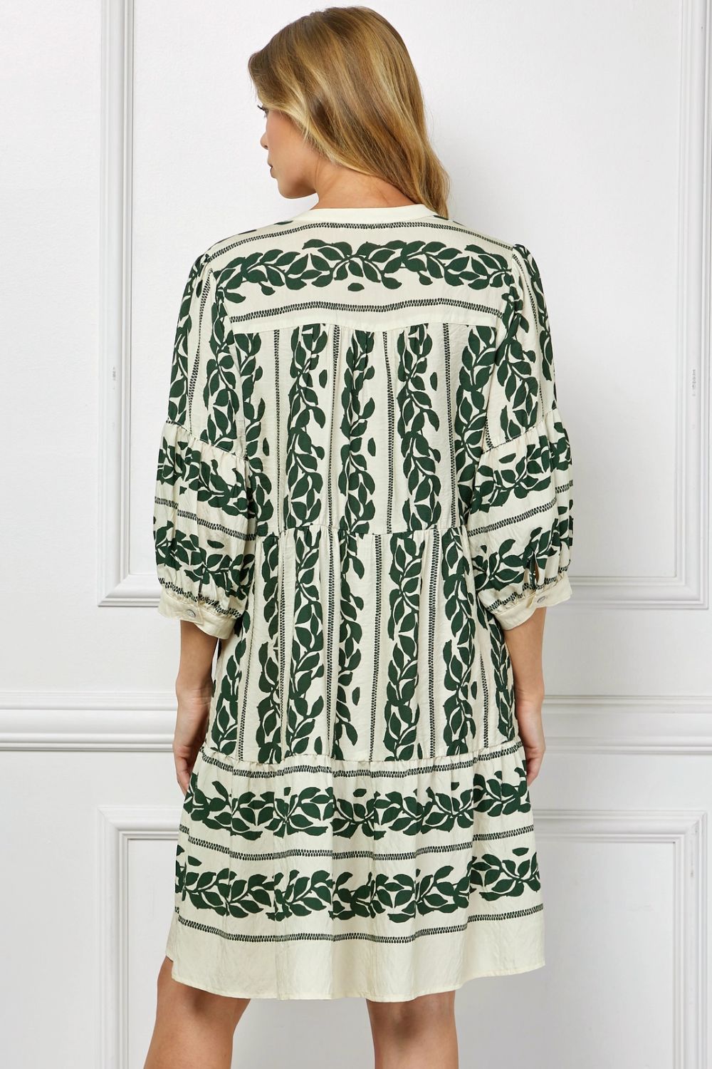 Vestido Midi Estampado Verde con Mangas 3/4