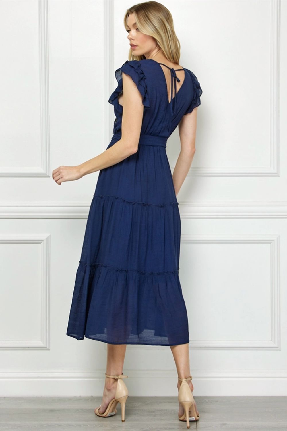 Vestido Midi Azul Marino con Bordado