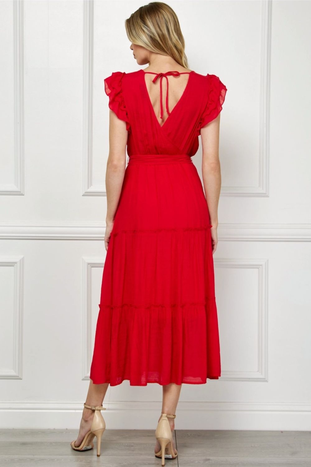 Vestido Midi Rojo con Bordado
