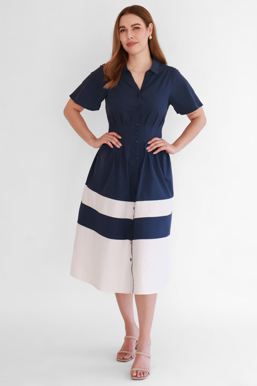 Vestido Camisero Combinado Azul Marino | $360 pz
