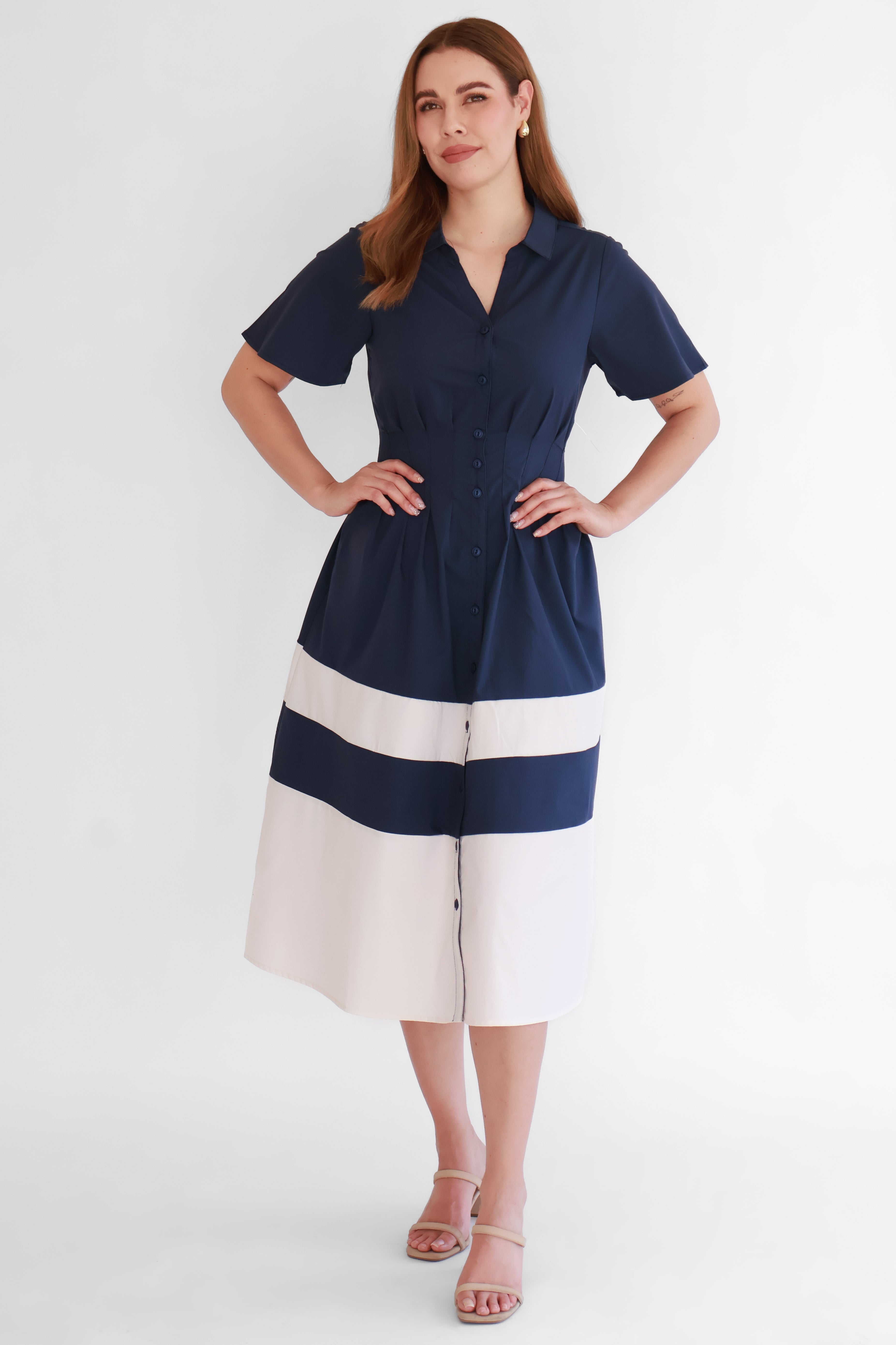 Vestido Camisero Combinado Azul Marino | $360 pz
