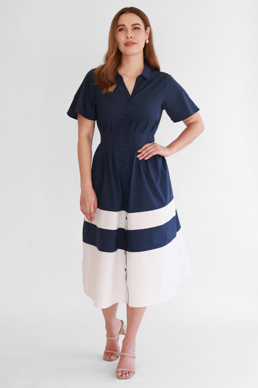 Vestido Camisero Combinado Azul Marino | $360 pz