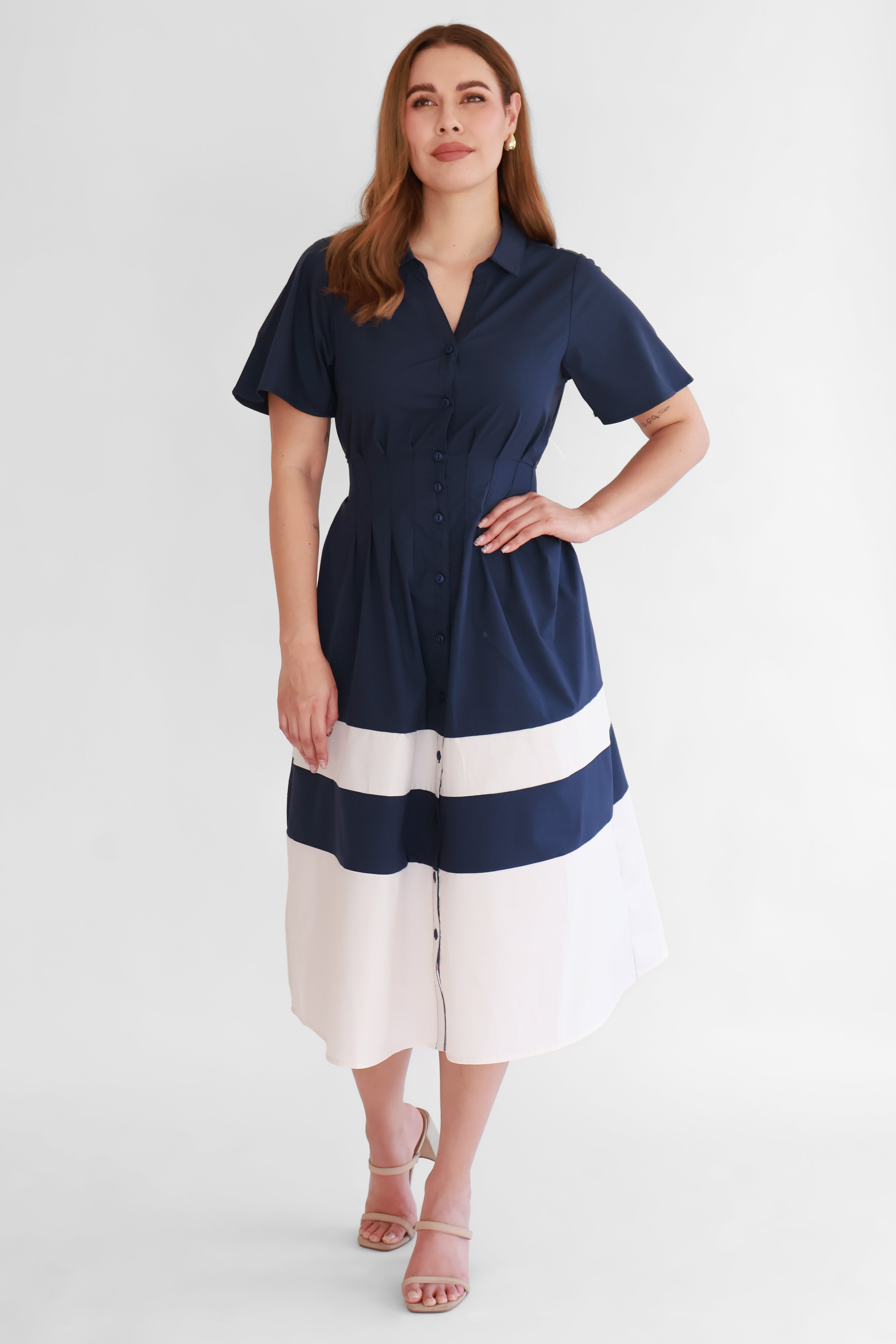 Vestido Camisero Combinado Azul Marino | $360 pz
