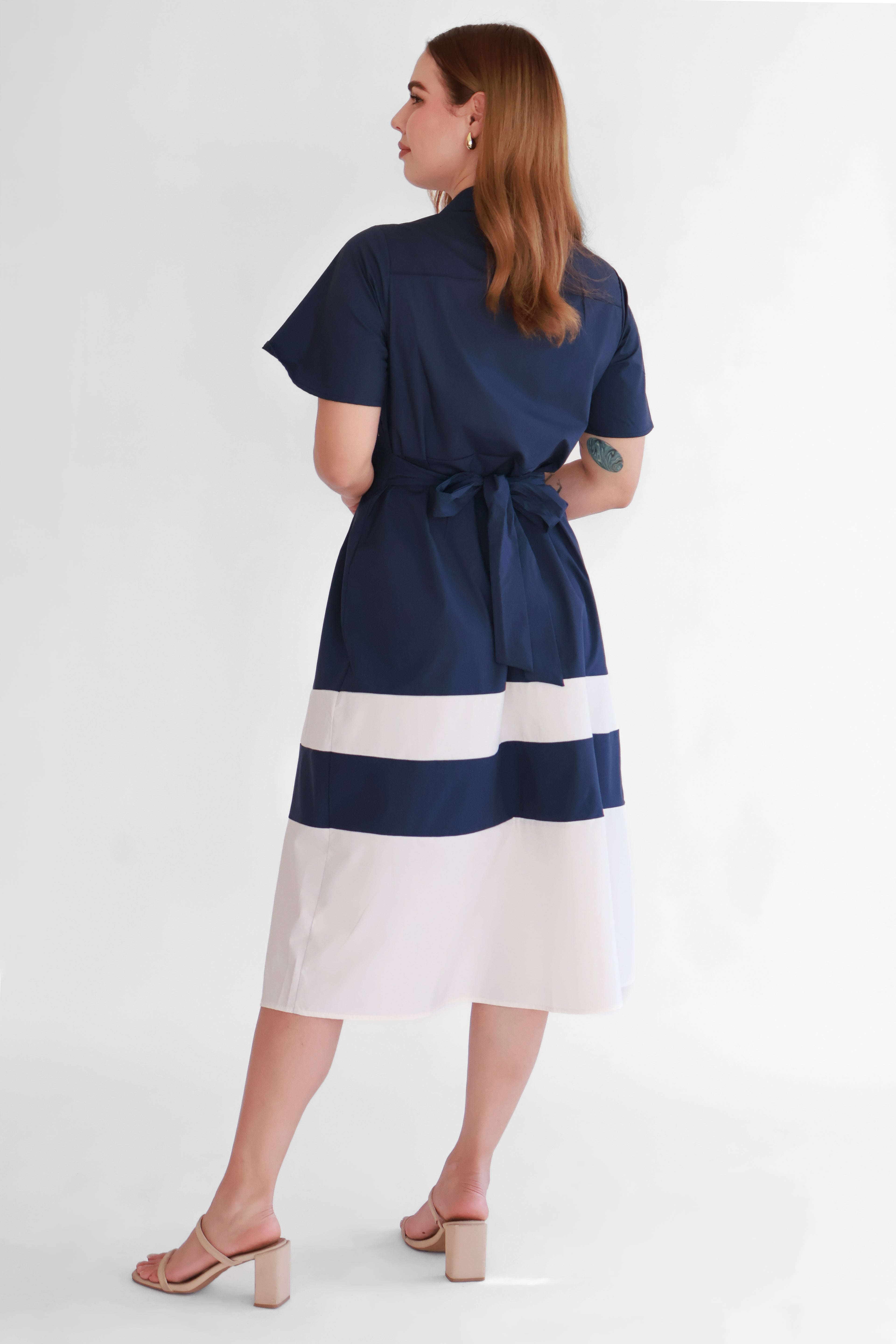 Vestido Camisero Combinado Azul Marino | $360 pz