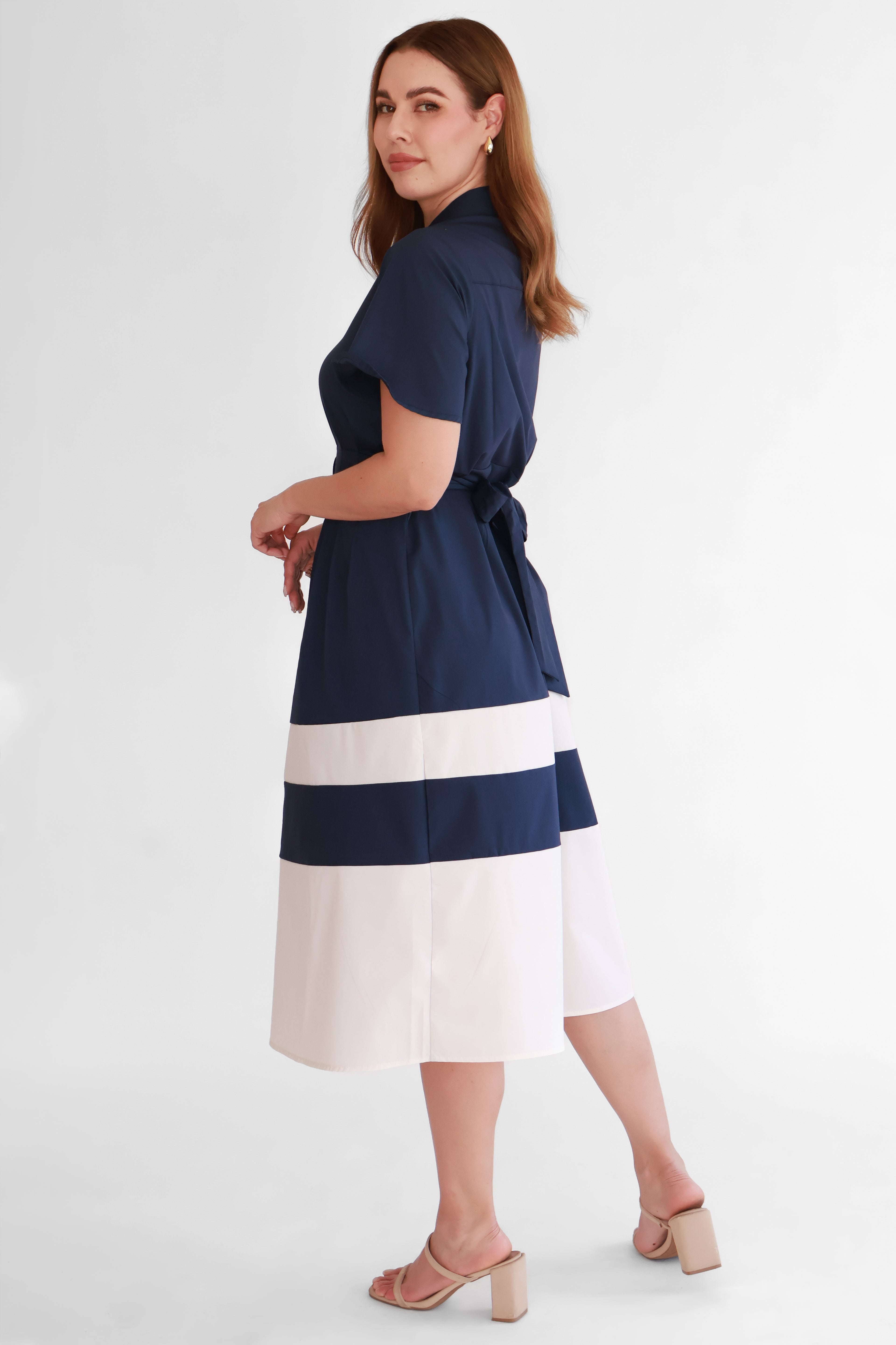 Vestido Camisero Combinado Azul Marino | $360 pz