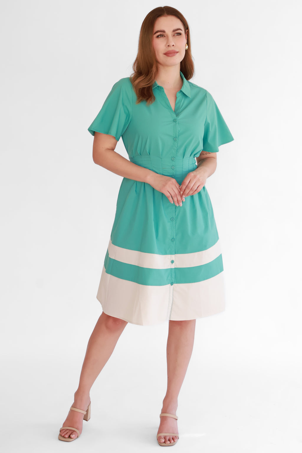 Vestido Camisero Combinado Turquesa | $360 pz
