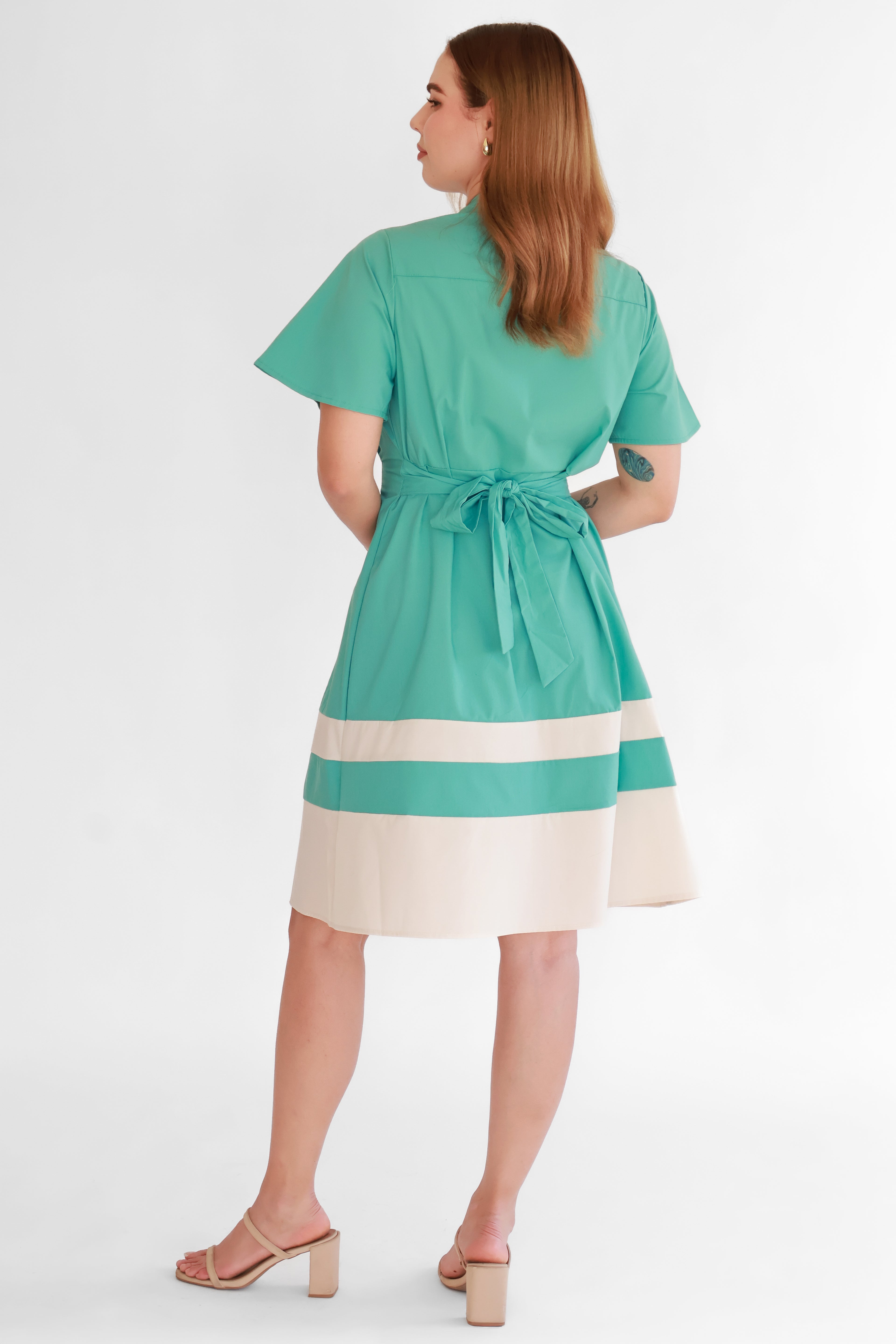 Vestido Camisero Combinado Turquesa | $360 pz