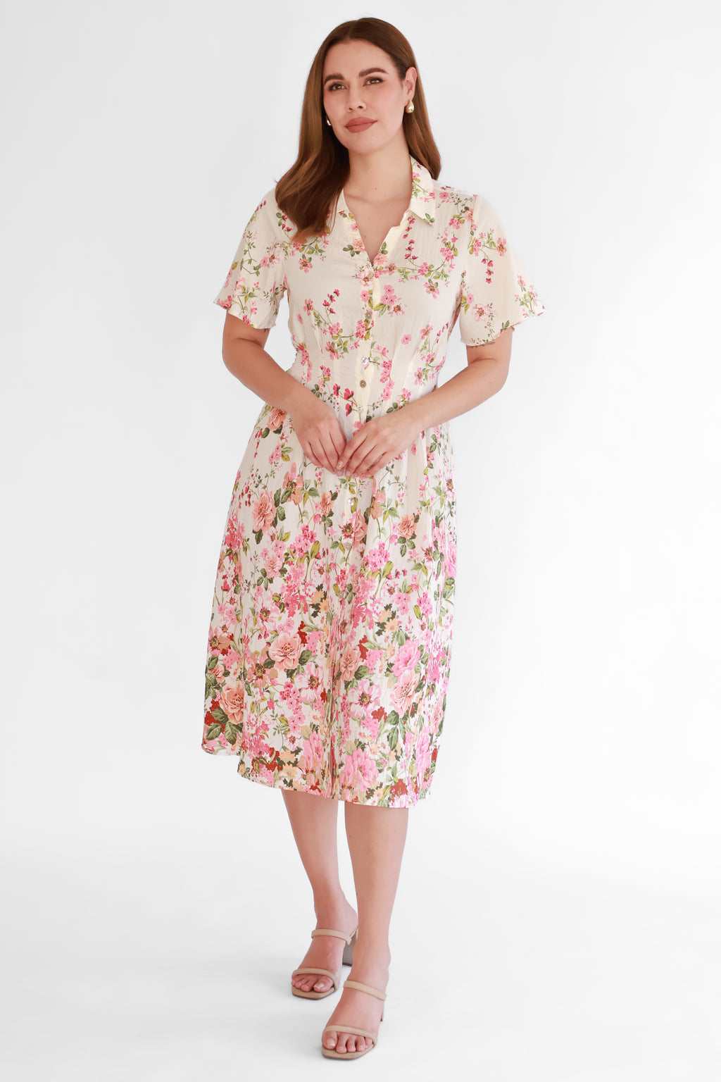 Vestido Camisero Floral Beige | $360 pz