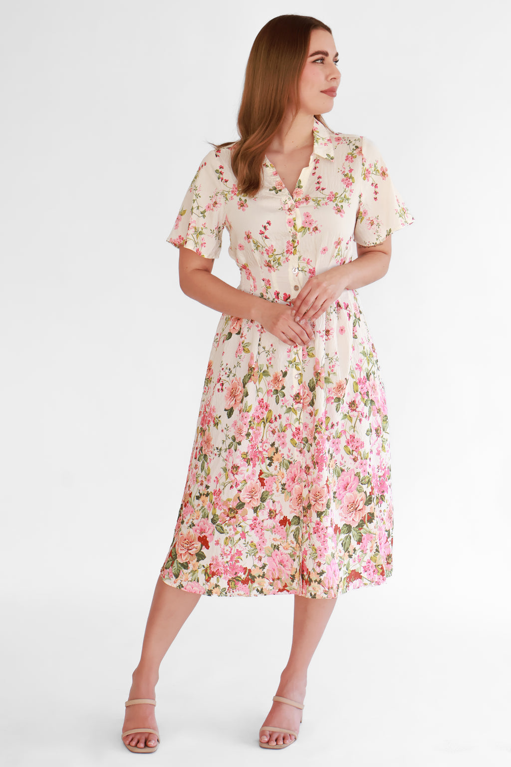 Vestido Camisero Floral Beige | $360 pz