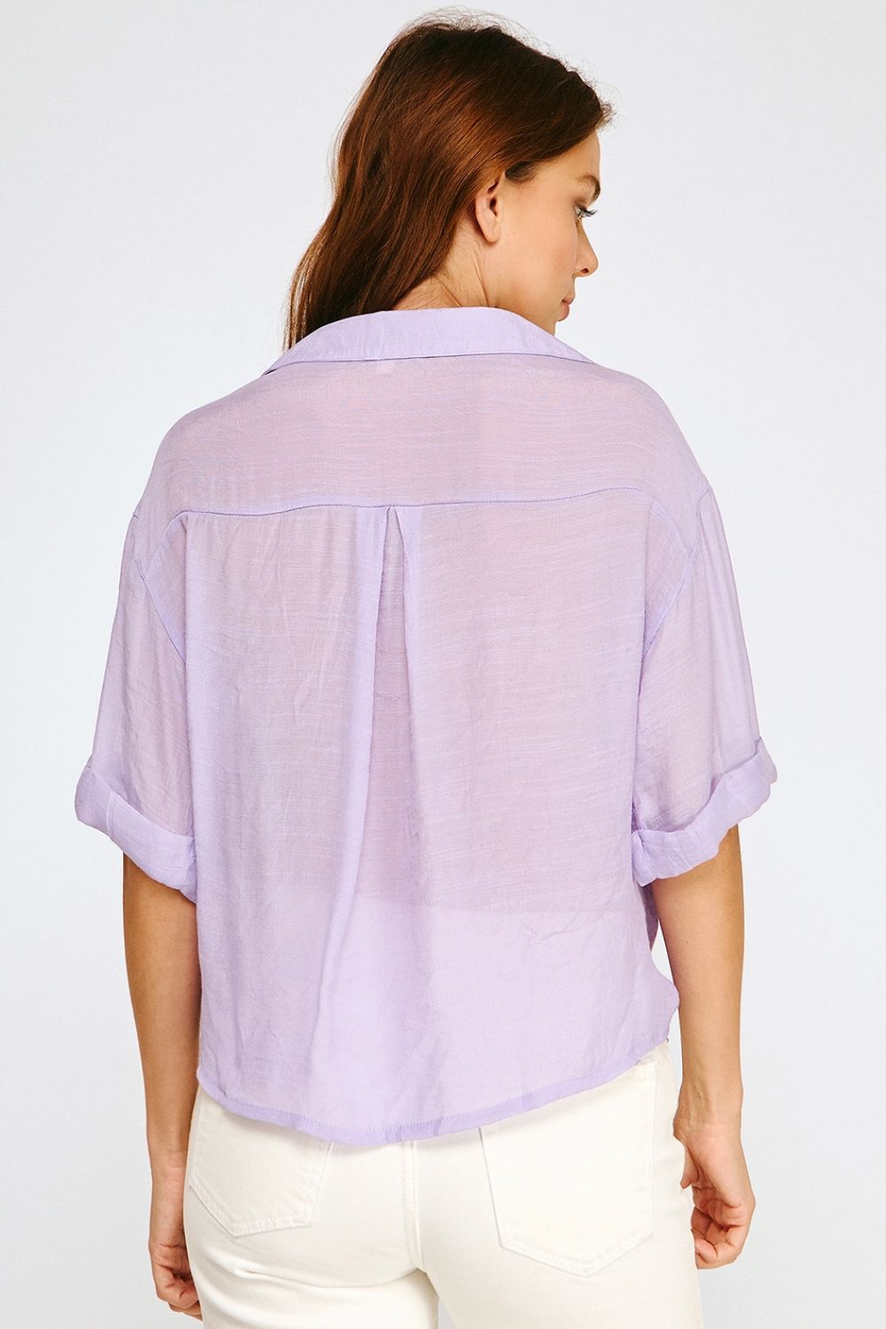 Blusa Lila con Botones y Ajuste Inferior