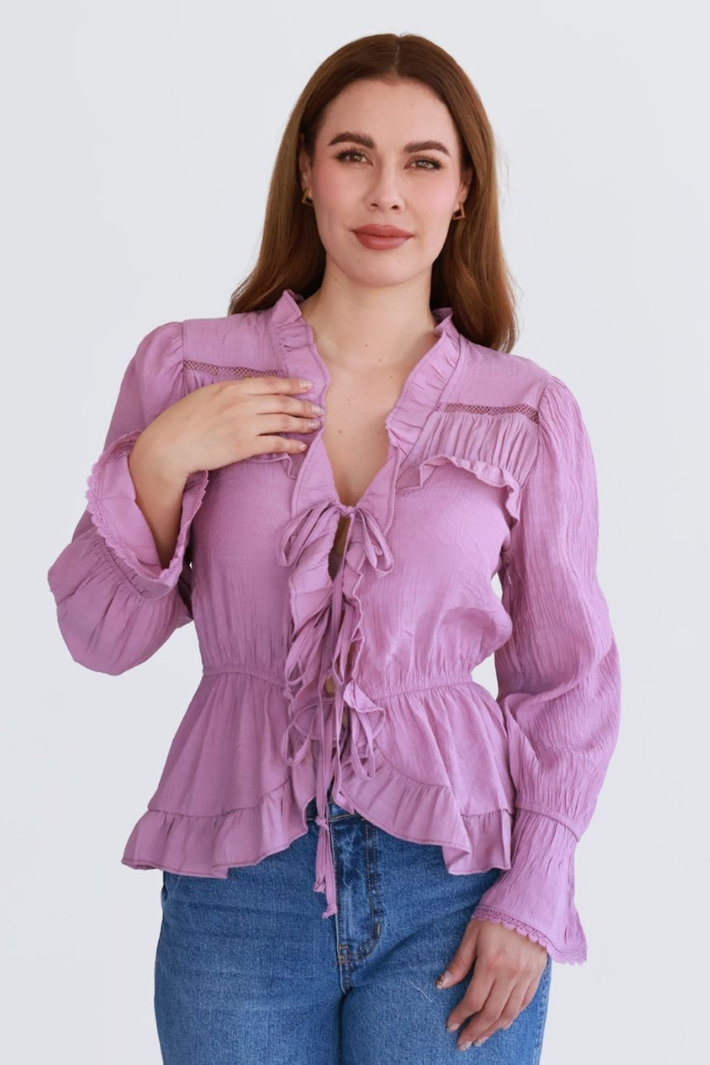 Blusa con Olanes y Amarre Frontal Mauve