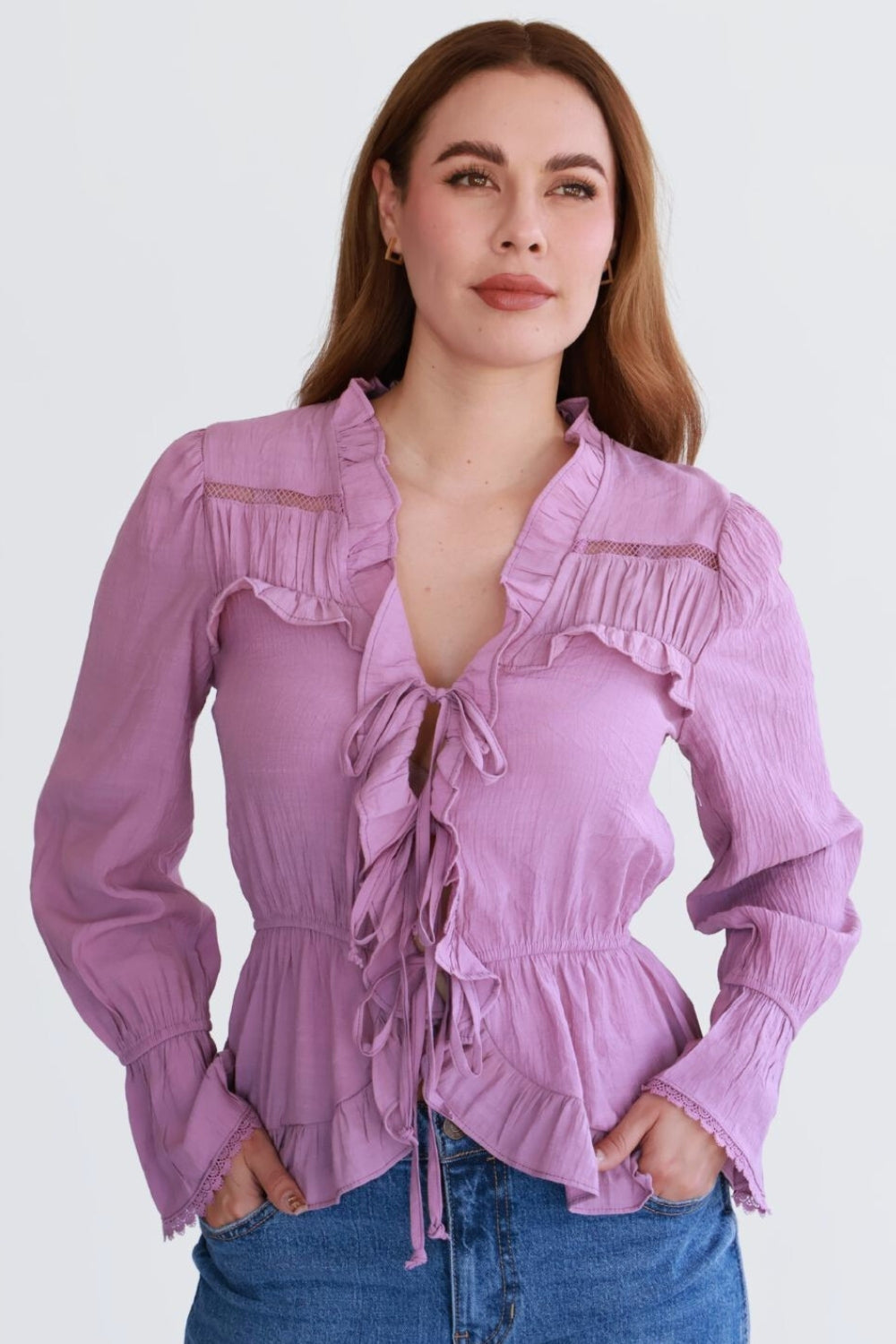 Blusa con Olanes y Amarre Frontal Mauve