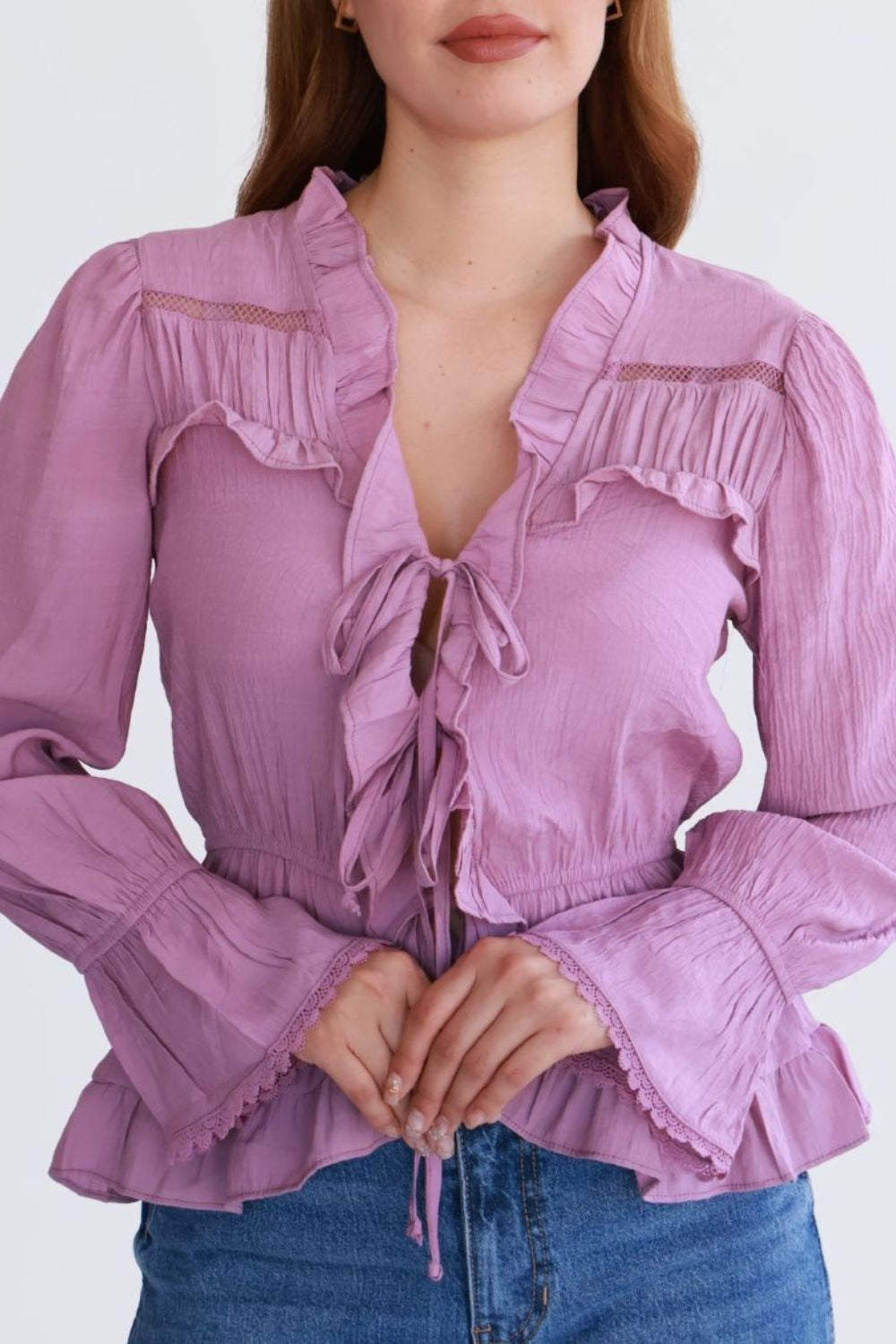 Blusa con Olanes y Amarre Frontal Mauve
