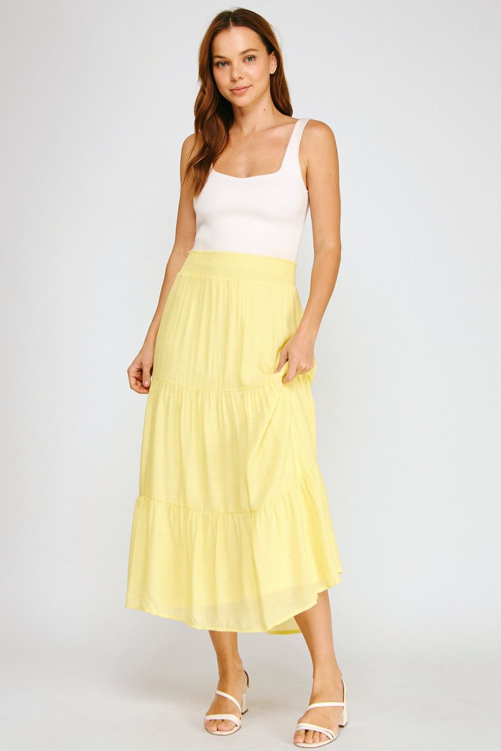 Falda Midi Amarilla con Olanes