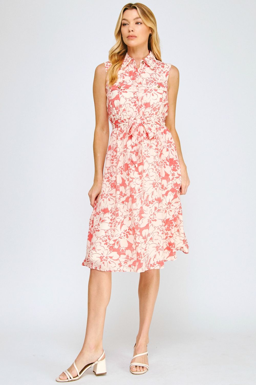 Vestido Midi Floral Rosa sin Mangas