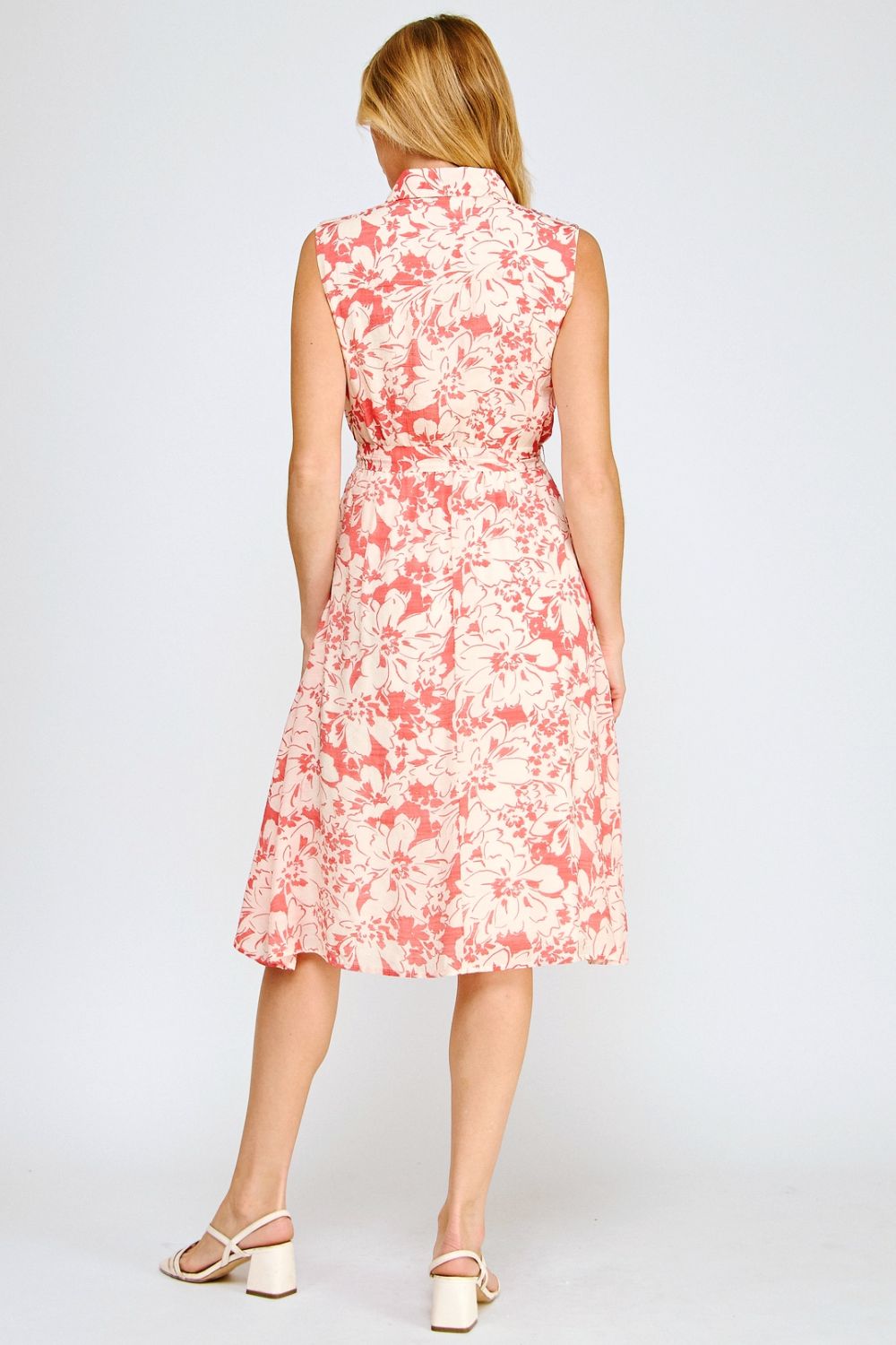 Vestido Midi Floral Rosa sin Mangas