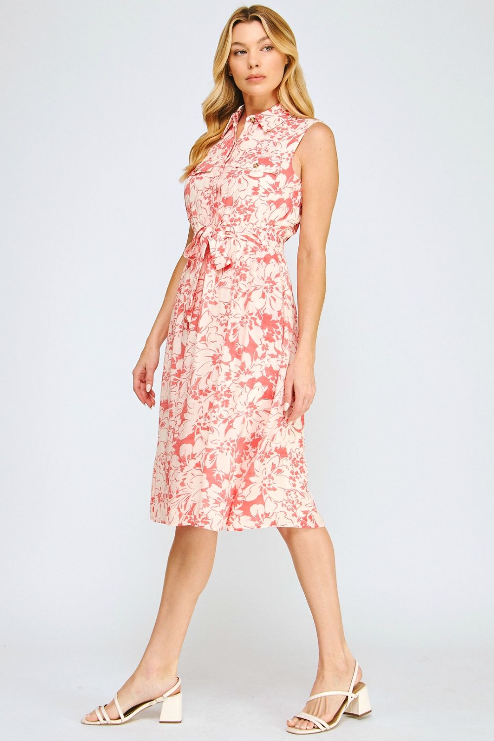 Vestido Midi Floral Rosa sin Mangas