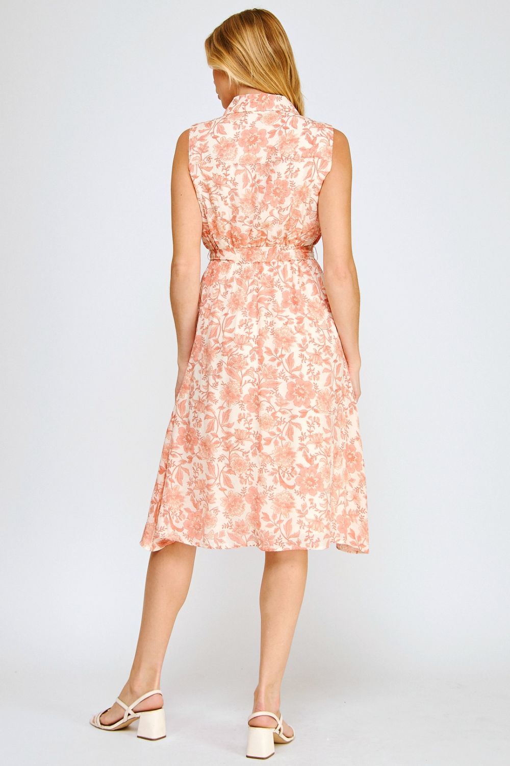 Vestido Midi Floral Rosa Coral sin Mangas