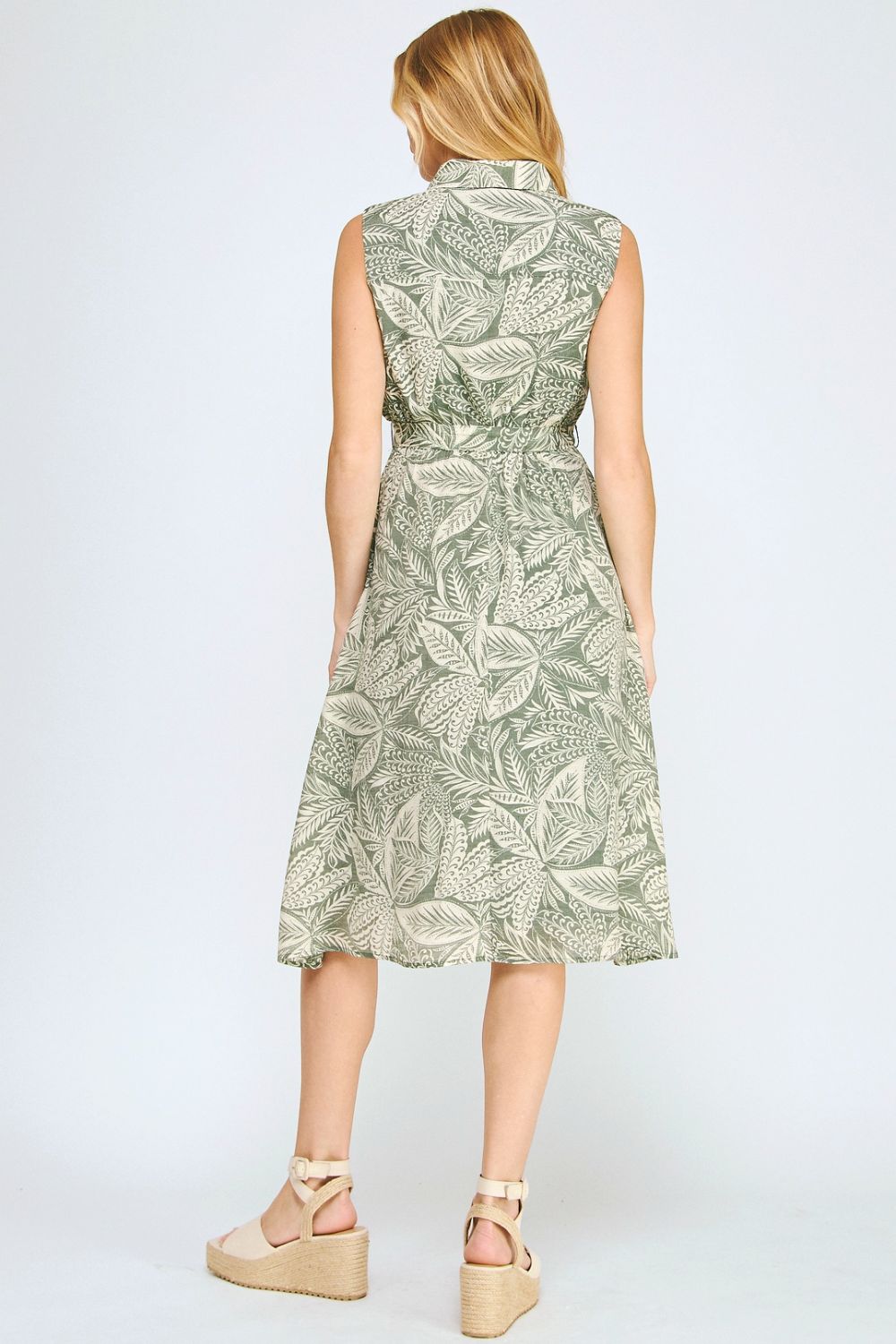 Vestido Midi Estampado Verde sin Mangas