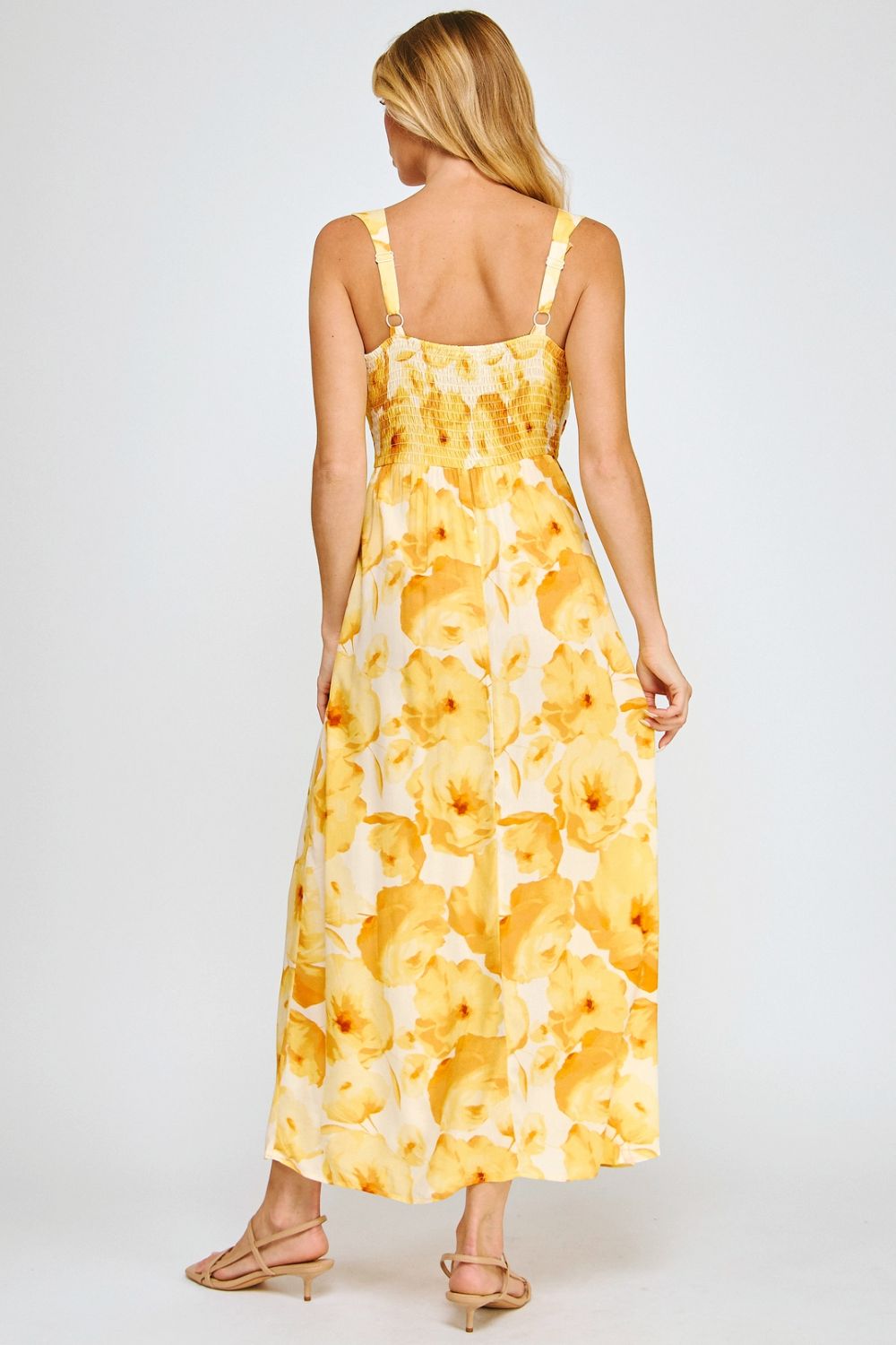 Vestido Midi Estampado Amarillo con Tirantes
