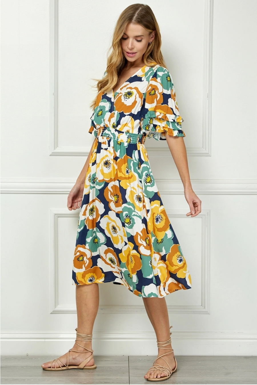 Vestido Midi Floral Multicolor con Amapolas