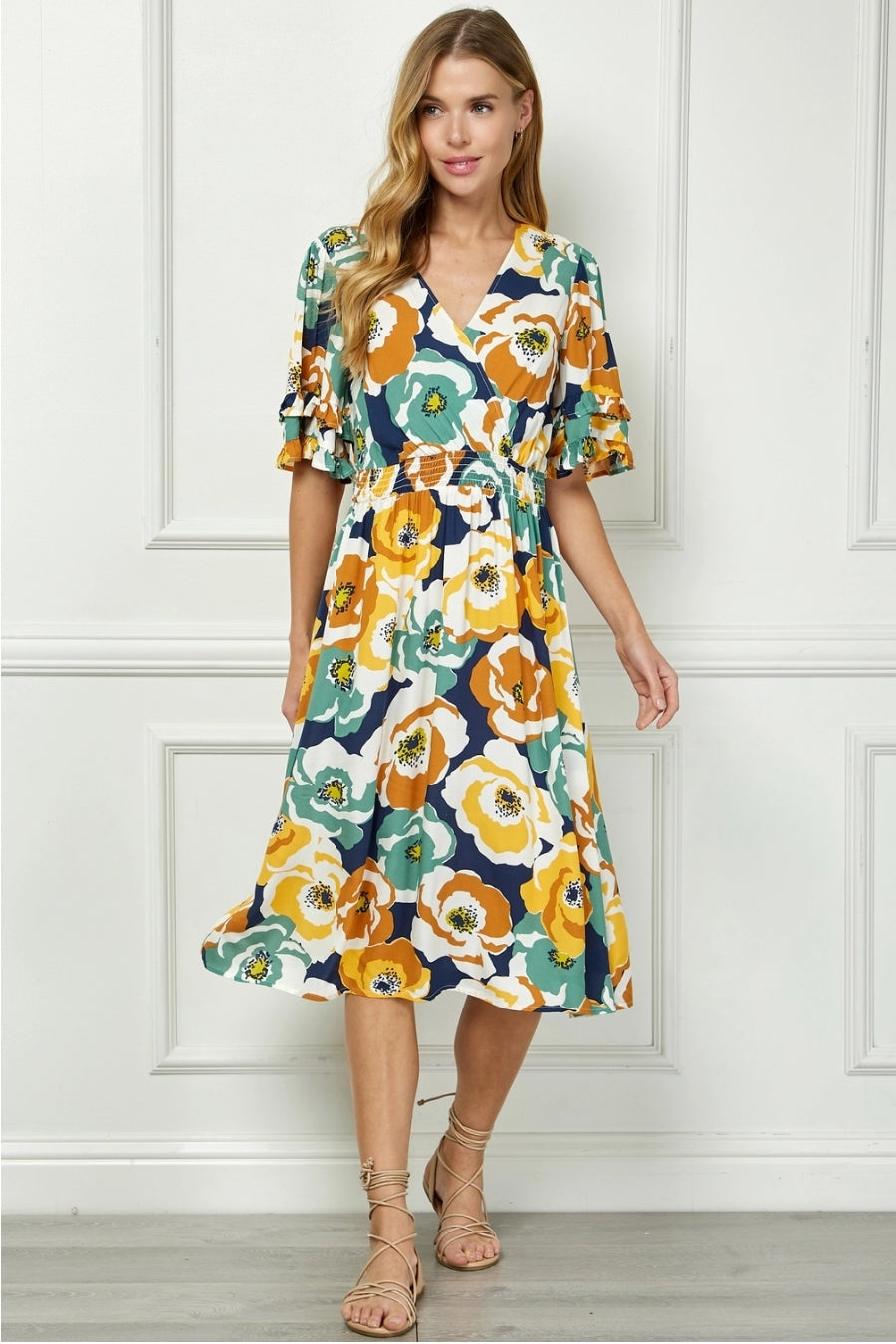 Vestido Midi Floral Multicolor con Amapolas