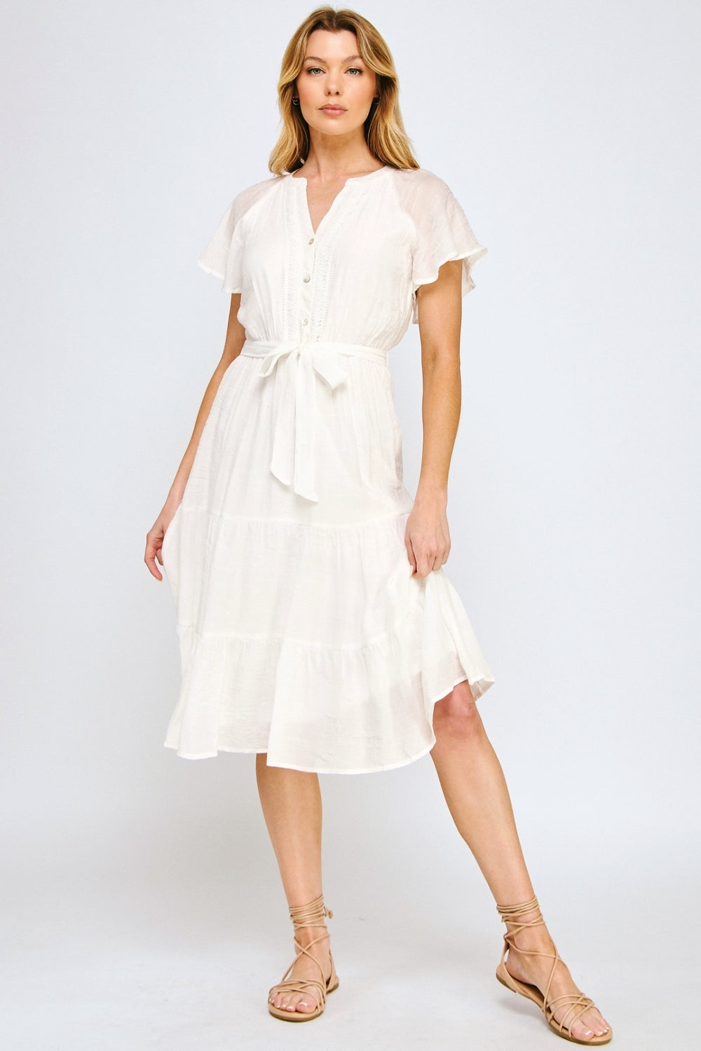 Vestido Midi con Olanes y Cinturón