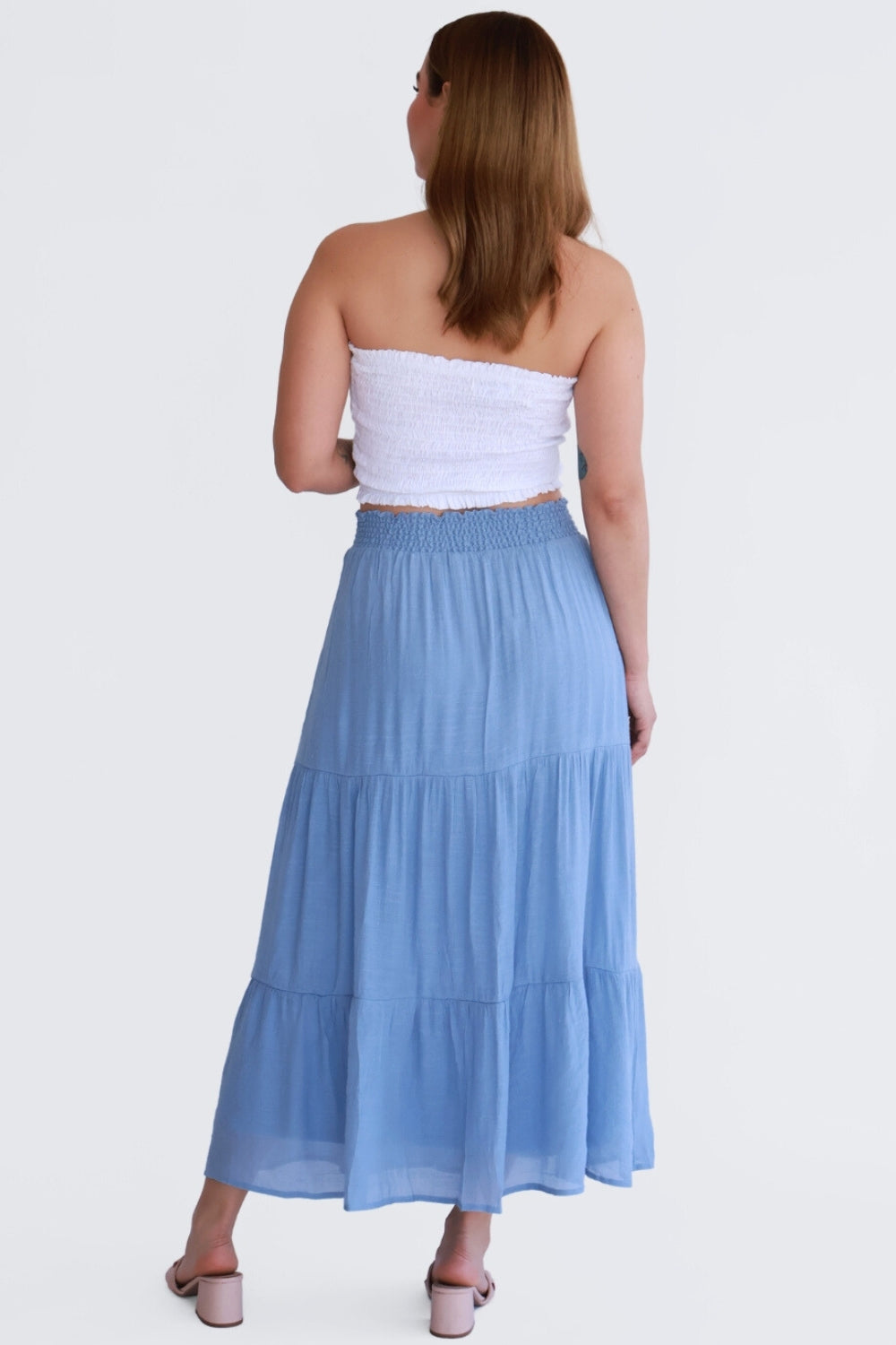 Falda Midi Denim con Olanes