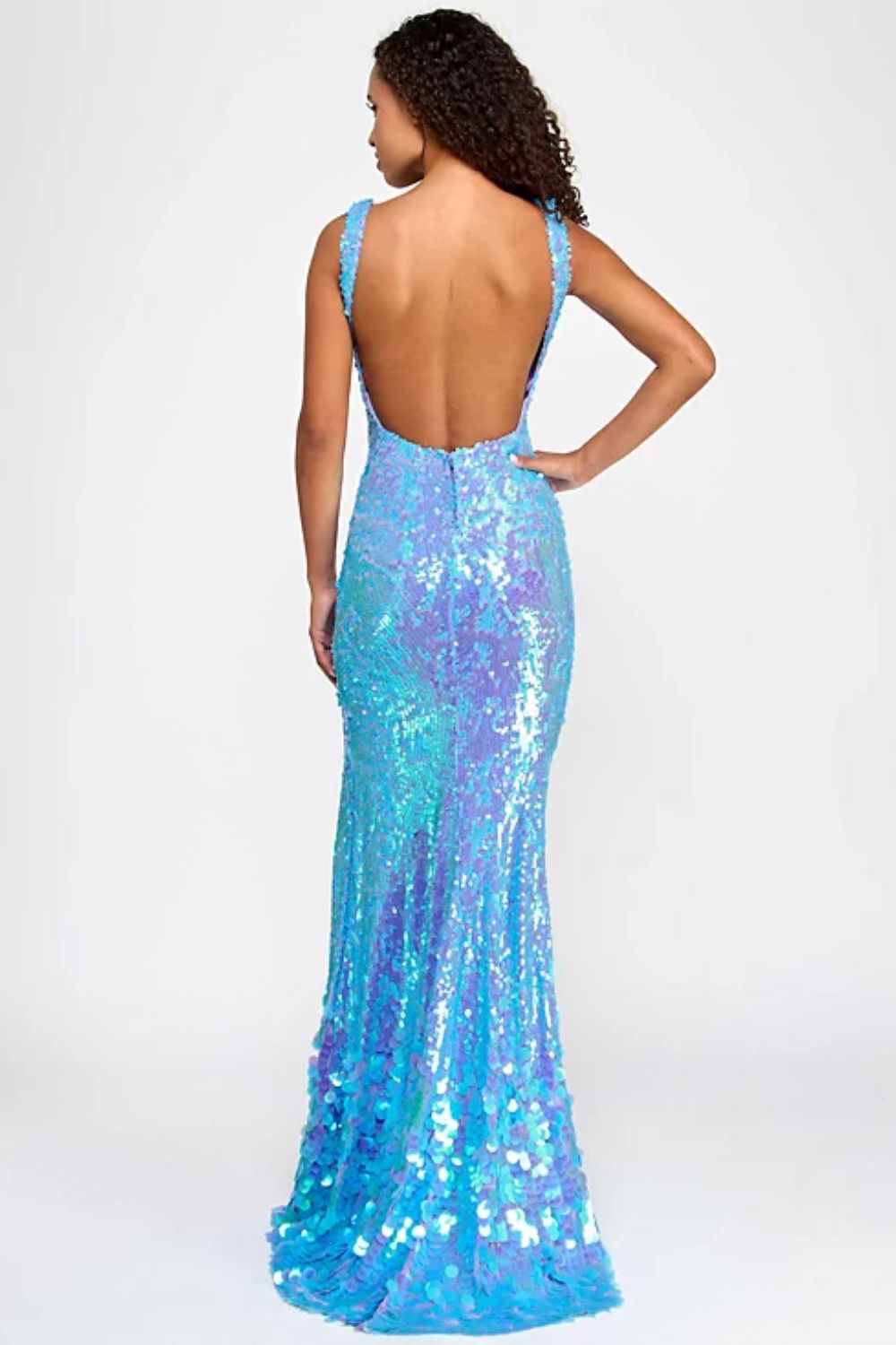 Vestido Largo con lentejuelas tornasol (azul - morado)