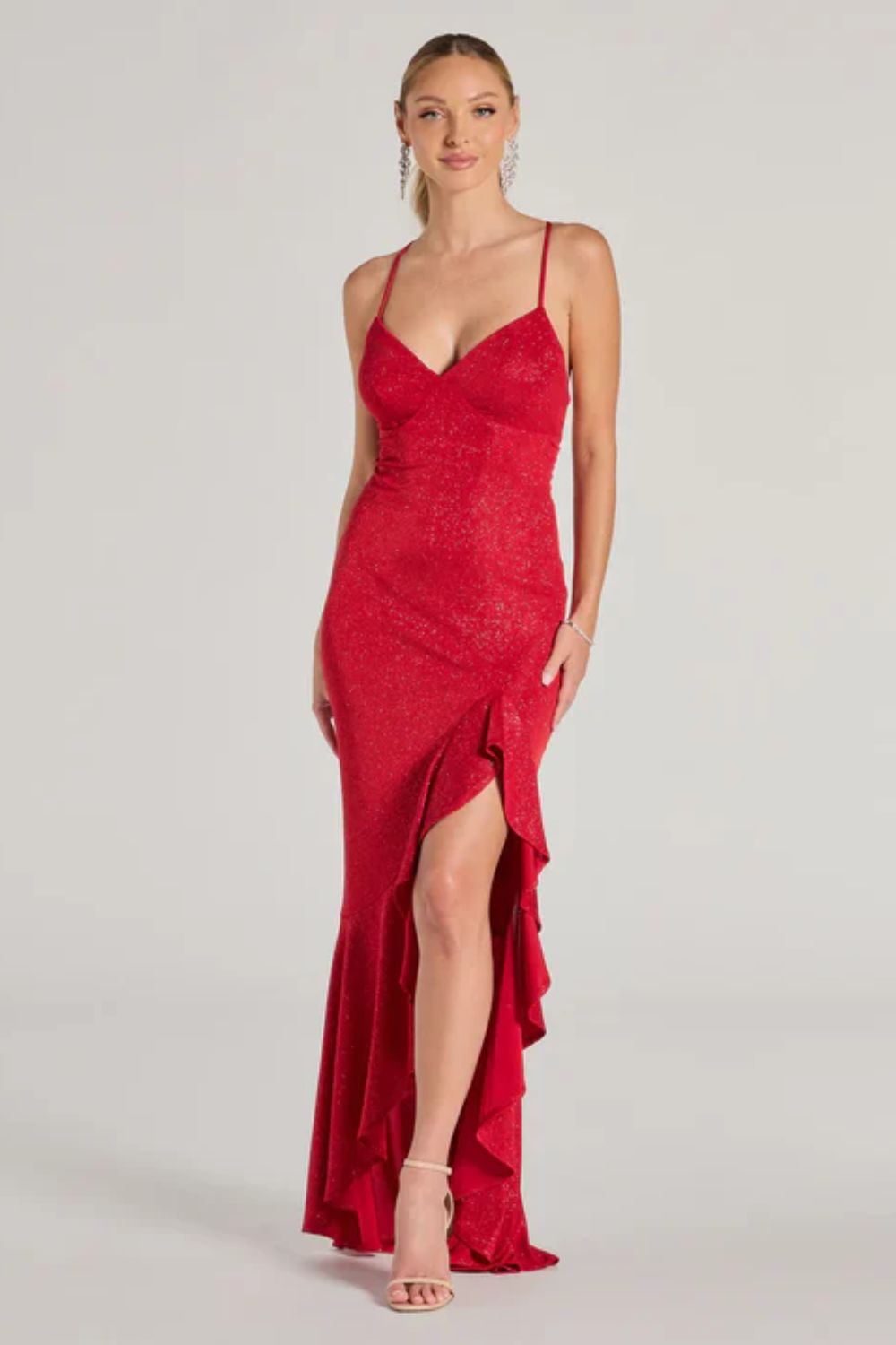 Vestido largo con brillos rojo