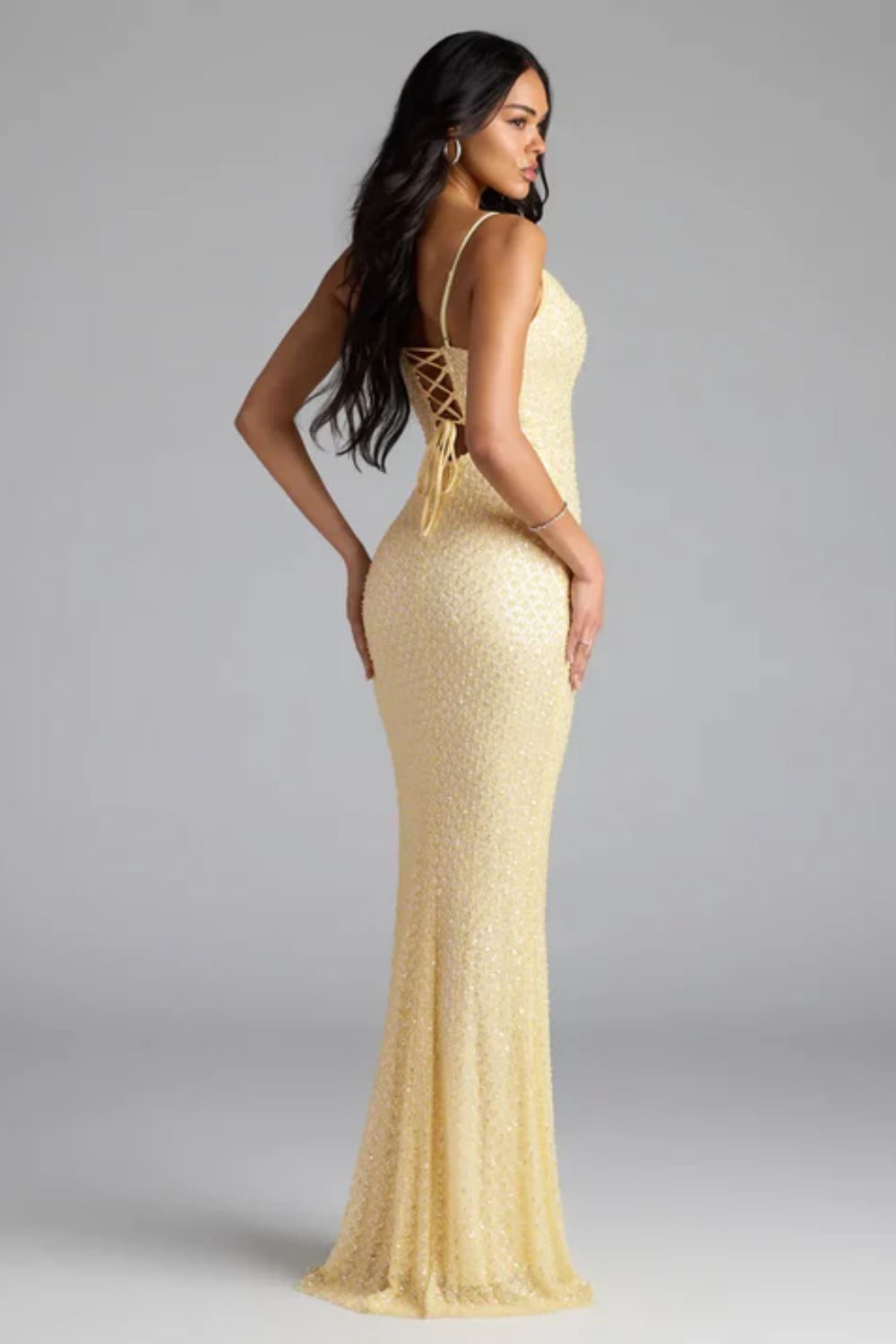 Vestido Largo con Aplicaciones Amarillo