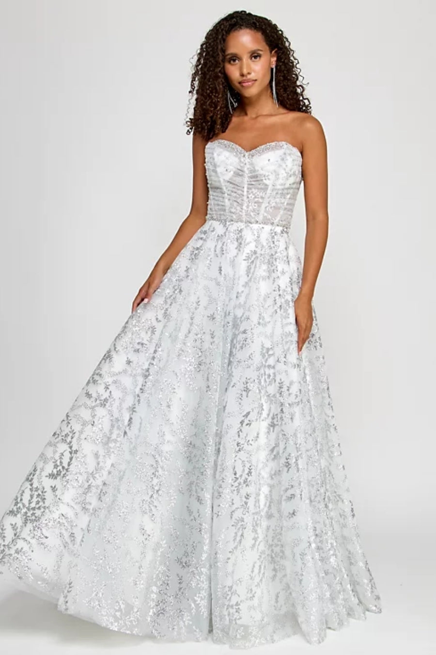 Vestido Largo Blanco con Glitter y Pedreria | $850 pz