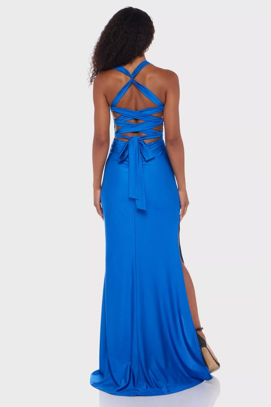 Vestido largo azul rey espalda descubierta y cordones | $750 pz