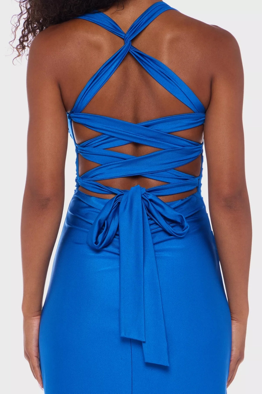 Vestido largo azul rey espalda descubierta y cordones | $750 pz